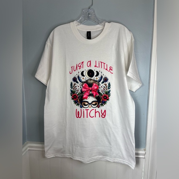 Handmade Tops - T shirt Print Boho Floral Bun Hair Glasses Lashes Feather Handmade By Me